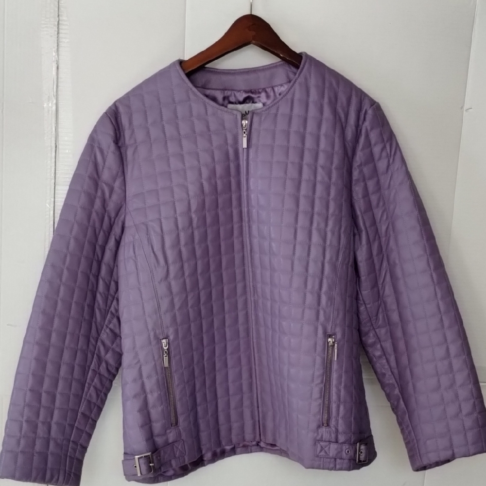 Pamela McCoy Quilted Lt Purple Leather Jacket SZ 1X comfy chic colorful unique
